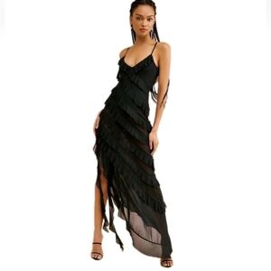 Anthropologie AFRM Vienna Asymmetrical Hem Sheer Black Sleeveless Maxidress: XXS